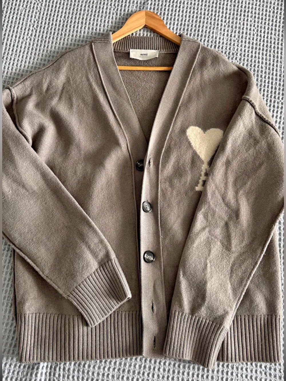 Ami Brown Cardigan with Cream Heart